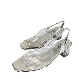 Annie Slingback Sandals Womens 8 Clear + Silver Floral Bonnie Dress Sandals